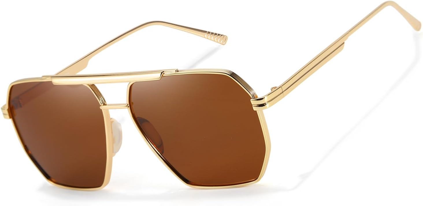Солнцезащитные очки-авиаторы TJUTR увеличенного размера, предотвращающие спутывание линз, для женщин и мужчин, поляризованные, с защитой от УФ-излучения UV400, квадратная металлическая оправа с двойной перемычкой, A1 Gold/Brown
Солнцезащитные очки-авиаторы TJUTR увеличенного размера, предотвращающие спутывание линз, для женщин и мужчин, поляризованные, с защитой от УФ-излучения UV400, квадратная металлическая оправа с двойной перемычкой, A1 Gold/Brown
