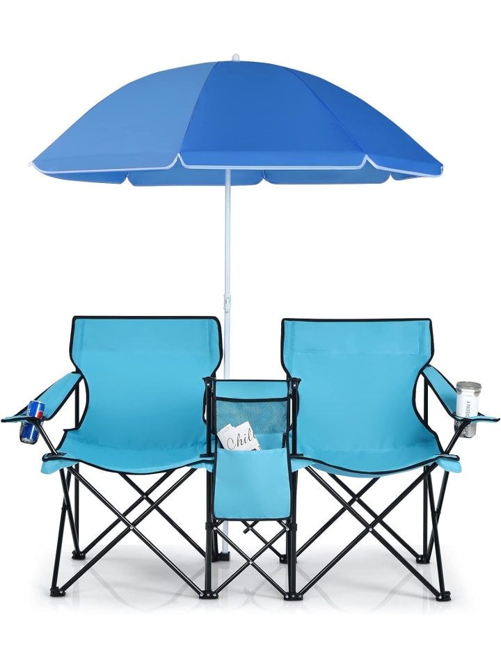 COSTWAY Двухместный походный стул с зонтиком, бирюзового цвета
COSTWAY Двухместный походный стул с зонтиком, бирюзового цвета