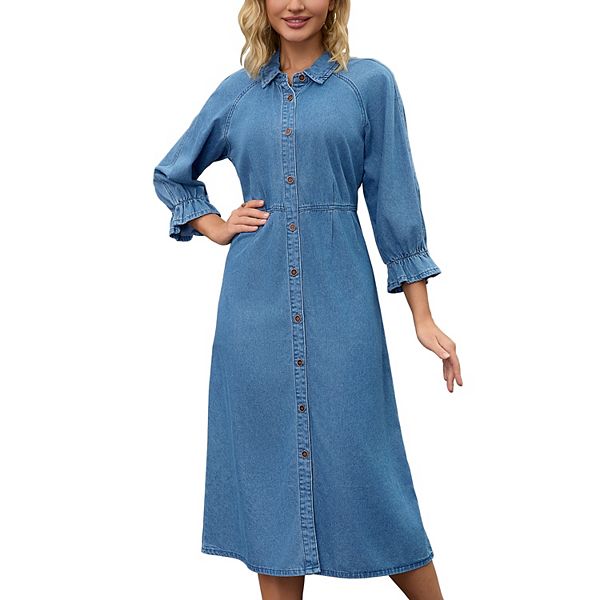 Женское джинсовое платье миди с длинным рукавом и рюшами Inspire Chic, Blue
Женское джинсовое платье миди с длинным рукавом и рюшами Inspire Chic, Blue