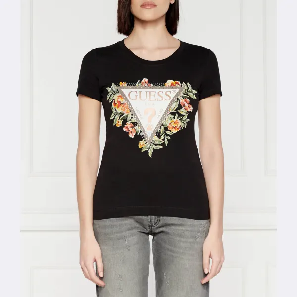Футболка стандартного кроя с треугольными цветами Guess, черный 
Футболка стандартного кроя с треугольными цветами Guess, черный