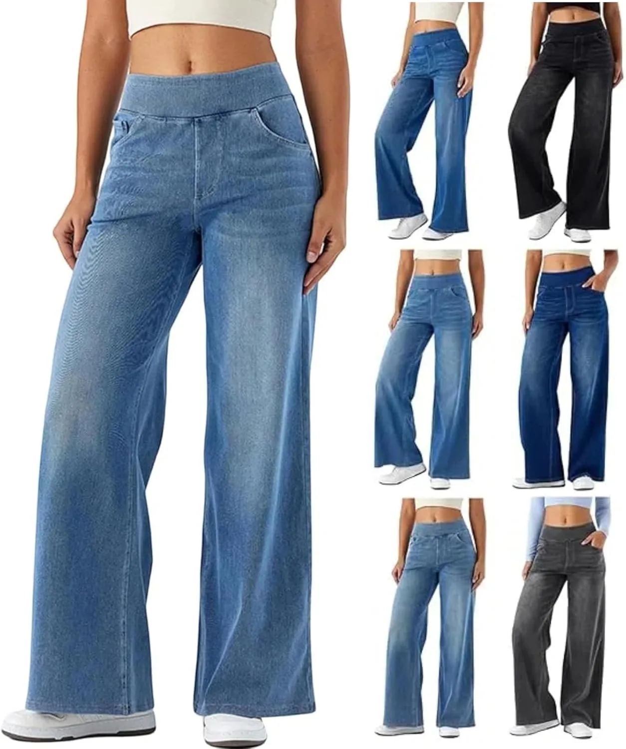 Женские джинсы-джоггеры High Waisted Stretchy Pull On Wide Leg с карманами
Женские джинсы-джоггеры High Waisted Stretchy Pull On Wide Leg с карманами