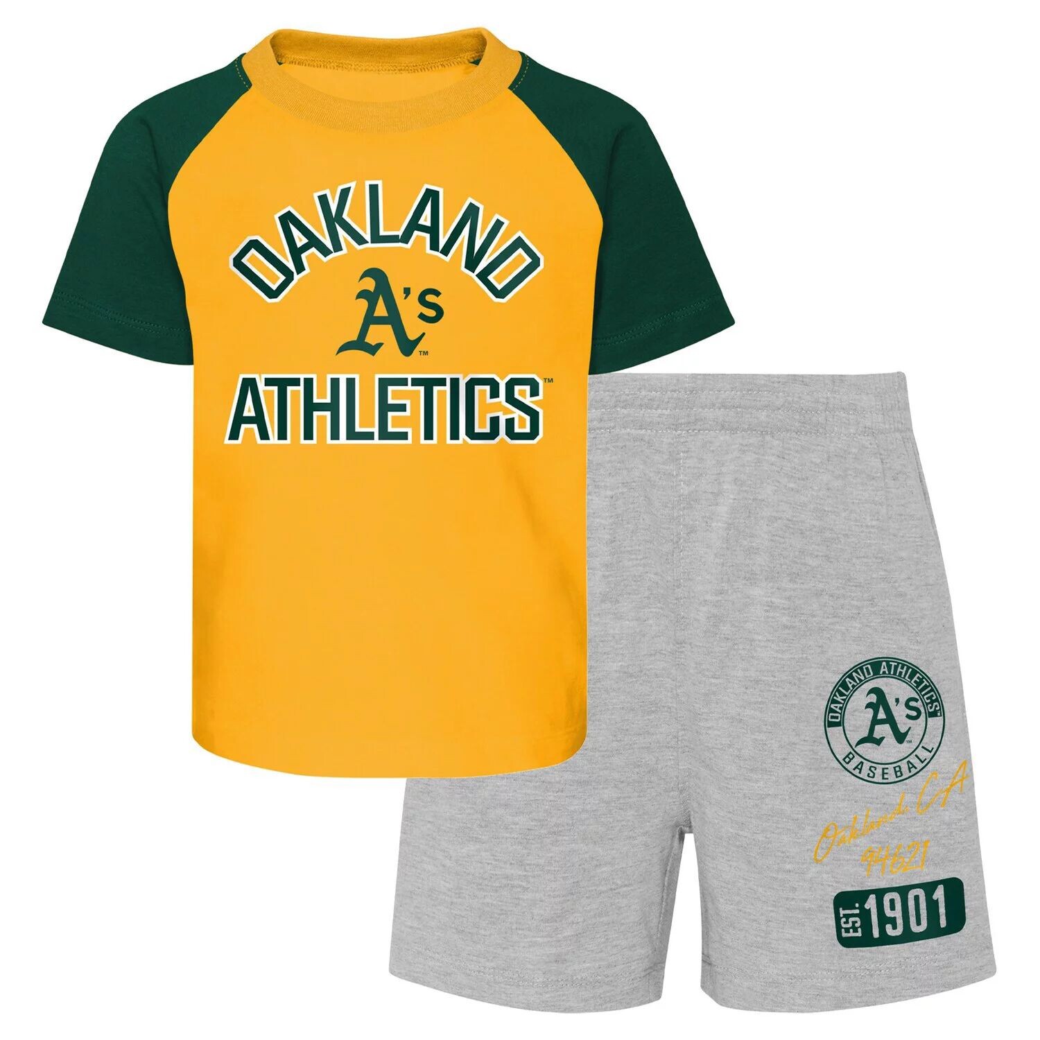 Комплект из футболки и шорт реглан Infant Gold/Heather Grey Oakland Athletics Ground Out Baller Outerstuff
Комплект из футболки и шорт реглан Infant Gold/Heather Grey Oakland Athletics Ground Out Baller Outerstuff