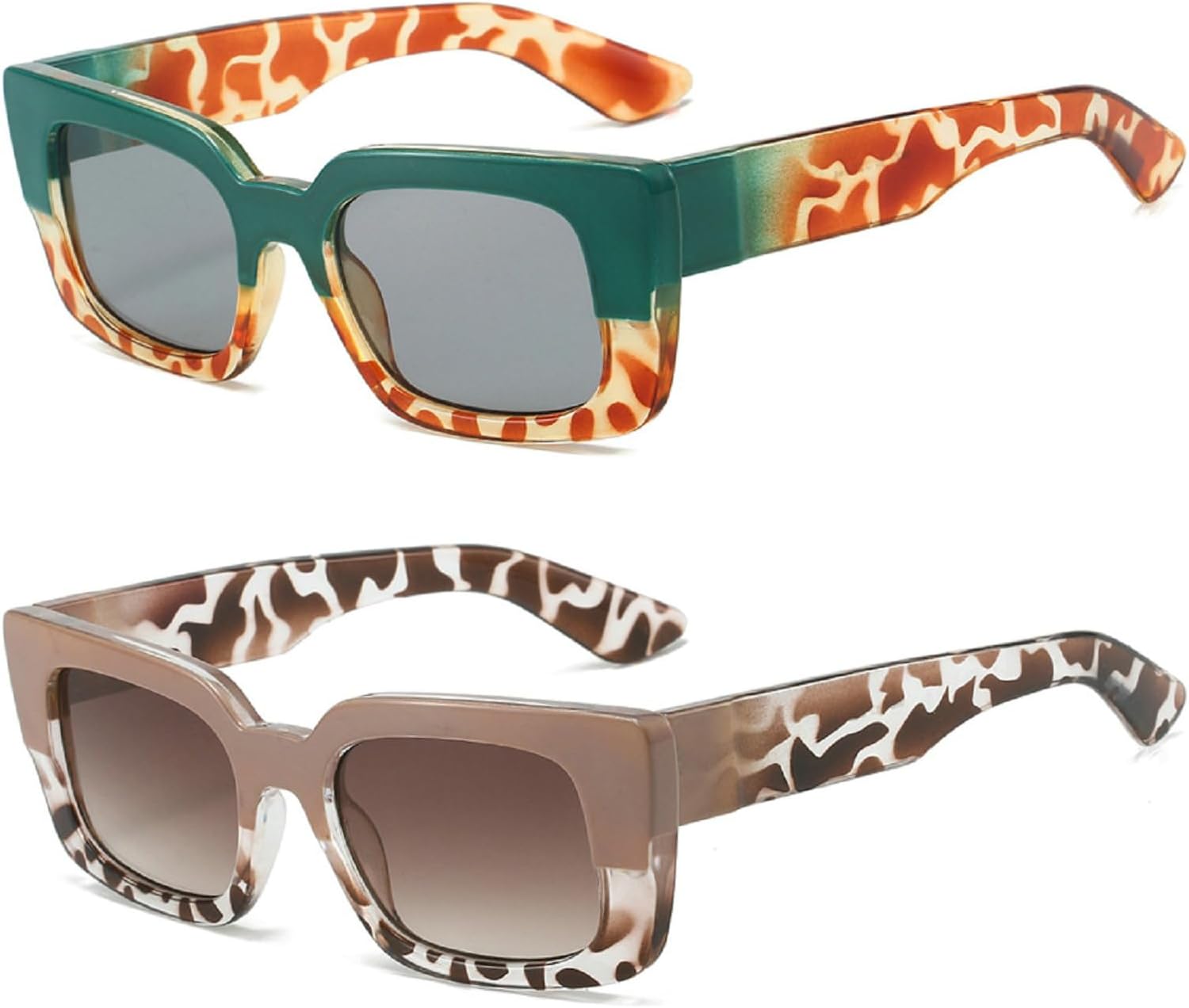 Модные квадратные солнцезащитные очки для женщин в толстой оправе, двухцветный градиент, защита от УФ-излучения UV400, ретро-панк, леопардовый принт mincl, 2pcs-green&brown
Модные квадратные солнцезащитные очки для женщин в толстой оправе, двухцветный градиент, защита от УФ-излучения UV400, ретро-панк, леопардовый принт mincl, 2pcs-green&brown