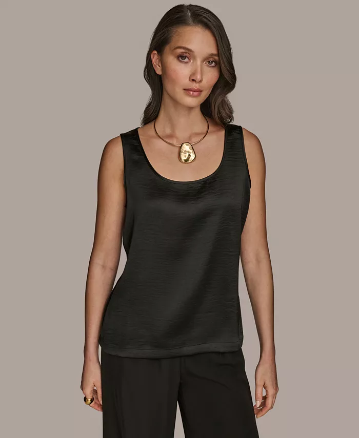 Женская атласная майка с круглым вырезом Donna Karan New York, черный 
Женская атласная майка с круглым вырезом Donna Karan New York, черный