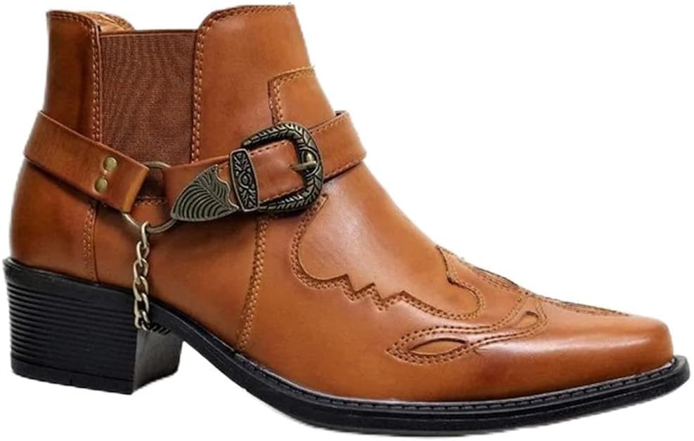 Мужские ковбойские ботинки AngryMonkey с заостренным носком, на толстом каблуке, западного стиля, с поддержкой свода стопы, с пряжкой и цепочкой, коричневый
Мужские ковбойские ботинки AngryMonkey с заостренным носком, на толстом каблуке, западного стиля, с поддержкой свода стопы, с пряжкой и цепочкой, коричневый