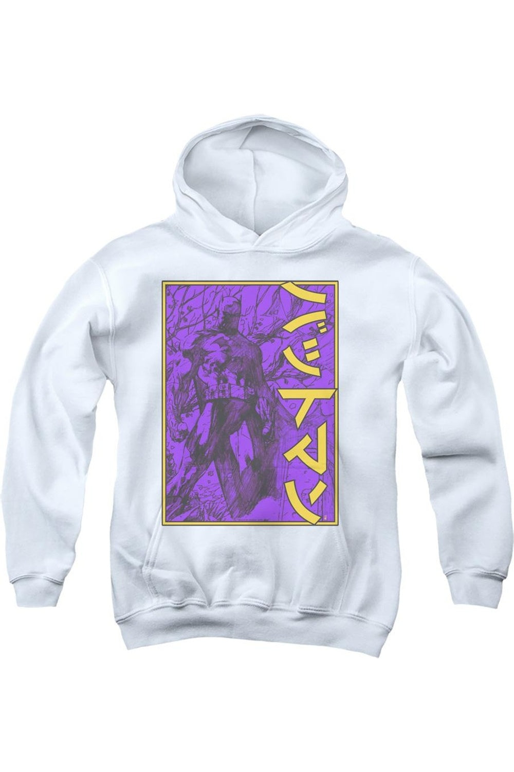 Батмен худи с большими иероглифами Gildan, белый 
Батмен худи с большими иероглифами Gildan, белый