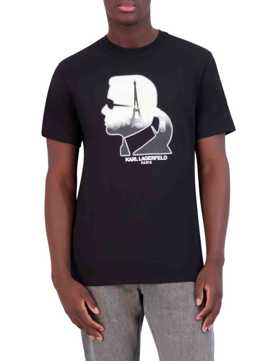 Футболка из хлопка с графическим принтом Karl Lagerfeld Paris, черный 
Футболка из хлопка с графическим принтом Karl Lagerfeld Paris, черный