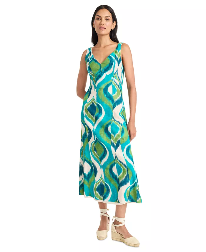 Женское миди-платье с V-образным вырезом и двойными бретелями в принте Maggy London, синий 
Женское миди-платье с V-образным вырезом и двойными бретелями в принте Maggy London, синий