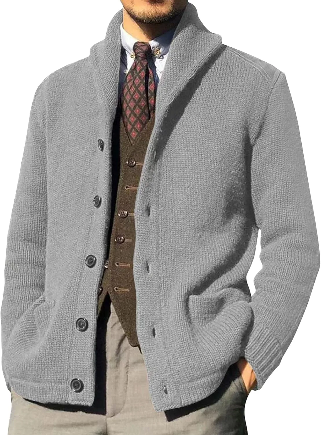 Мужской кардиган Slim Fit с воротником шаль
Мужской кардиган Slim Fit с воротником шаль
