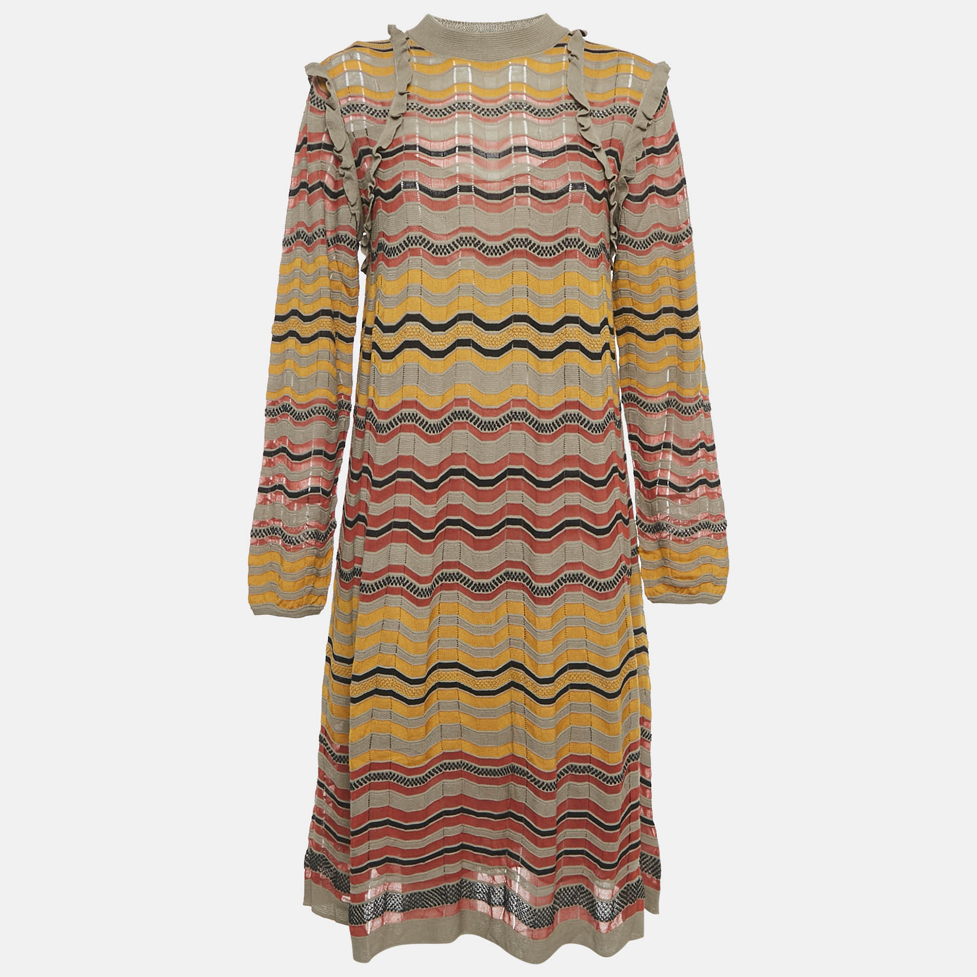 Короткое платье M Missoni из вязаного трикотажа с разноцветным узором и оборками
Короткое платье M Missoni из вязаного трикотажа с разноцветным узором и оборками