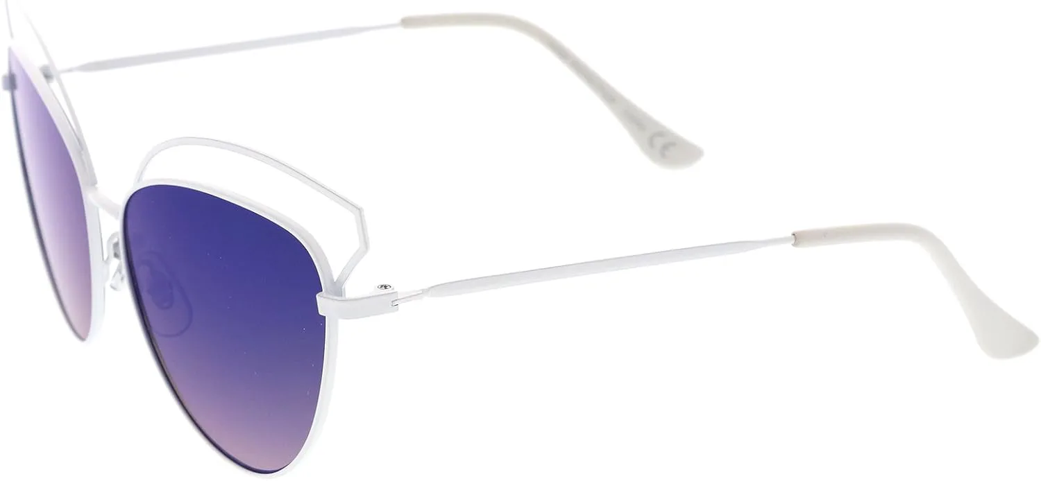 Женские солнцезащитные очки zeroUV в открытой металлической оправе с цветными зеркальными линзами, модель «кошачий глаз», диаметр линз 58 мм, White / Blue Mirror
Женские солнцезащитные очки zeroUV в открытой металлической оправе с цветными зеркальными линзами, модель «кошачий глаз», диаметр линз 58 мм, White / Blue Mirror