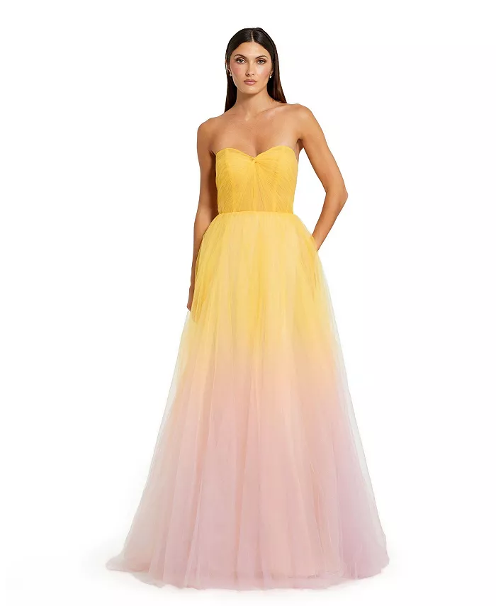 Женское бальное платье без бретелек Sweetheart из тюля с эффектом омбре Mac Duggal, розовый