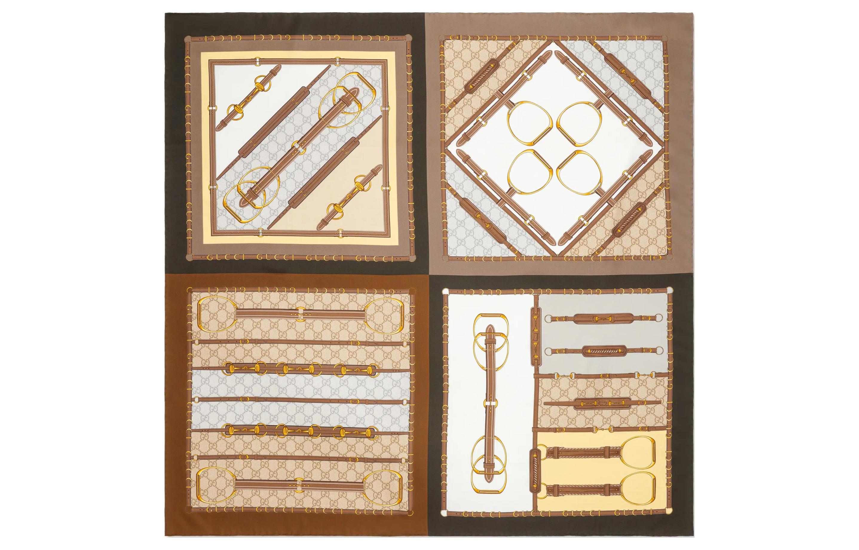 GUCCI Шёлковый платок с принтом, Brown 
GUCCI Шёлковый платок с принтом, Brown