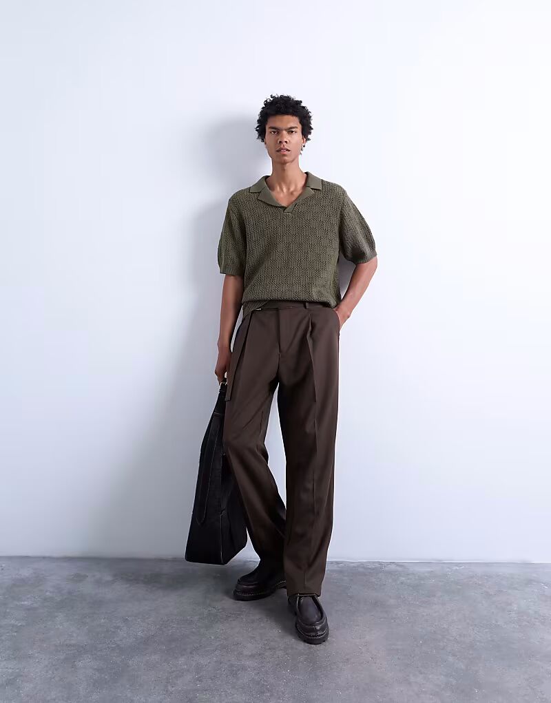 Вязаное крючком поло в клетку цвета хаки Topman
Вязаное крючком поло в клетку цвета хаки Topman