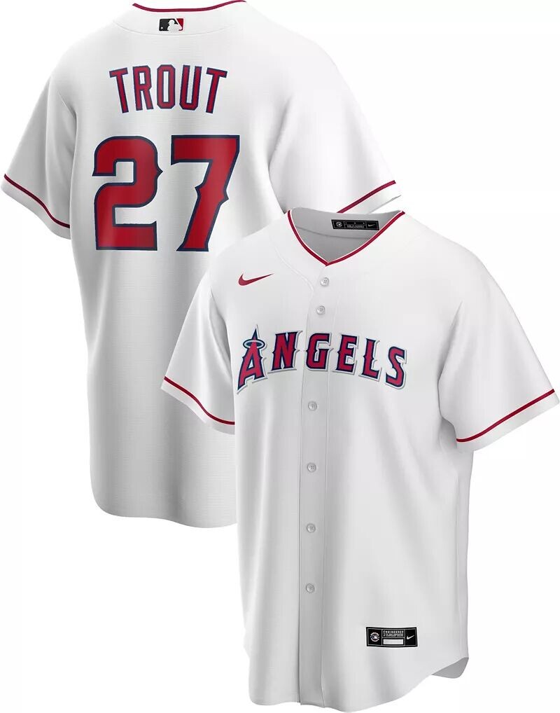 Мужская реплика Nike Los Angeles Angels Mike Trout #27, белая крутая базовая майка
Мужская реплика Nike Los Angeles Angels Mike Trout #27, белая крутая базовая майка