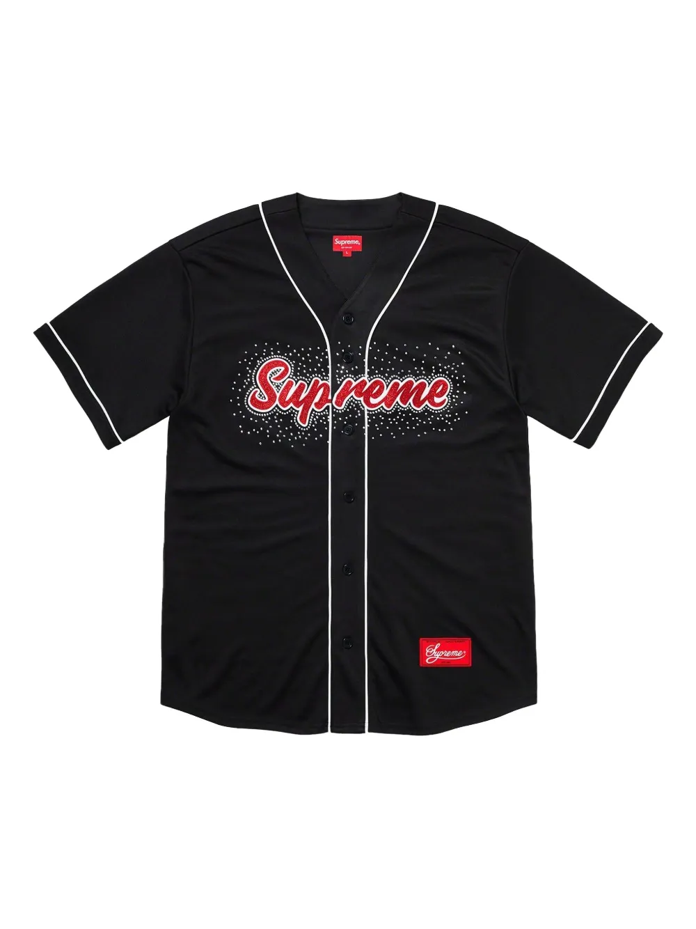 Бейсбольная футболка с украшением стразами Supreme, черный
Бейсбольная футболка с украшением стразами Supreme, черный