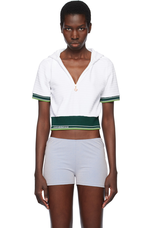 Текстурированная велюровая укороченная теннисная худи-футболка с капюшоном Casablanca, белый
Текстурированная велюровая укороченная теннисная худи-футболка с капюшоном Casablanca, белый