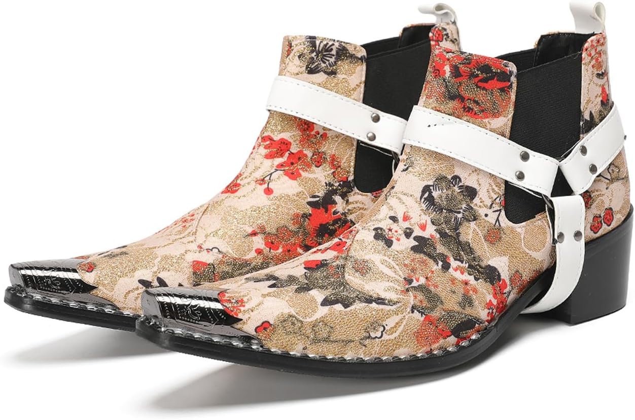 Мужские западные ботинки-челси Santimon - повседневные ковбойские ботинки из натуральной кожи с металлическим носком, эластичными вставками, с цветочным узором в виде пшеницы, белыми ремешками - для вечеринок, концертов и баров
Мужские западные ботинки-челси Santimon - повседневные ковбойские ботинки из натуральной кожи с металлическим носком, эластичными вставками, с цветочным узором в виде пшеницы, белыми ремешками - для вечеринок, концертов и баров