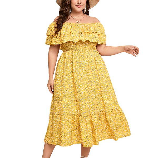 Платье летнее макси с открытыми плечами и двойным рюшем, A-силуэт, casual, струящееся, элегантное, plus size Clearflower, Yellow Flower
Платье летнее макси с открытыми плечами и двойным рюшем, A-силуэт, casual, струящееся, элегантное, plus size Clearflower, Yellow Flower