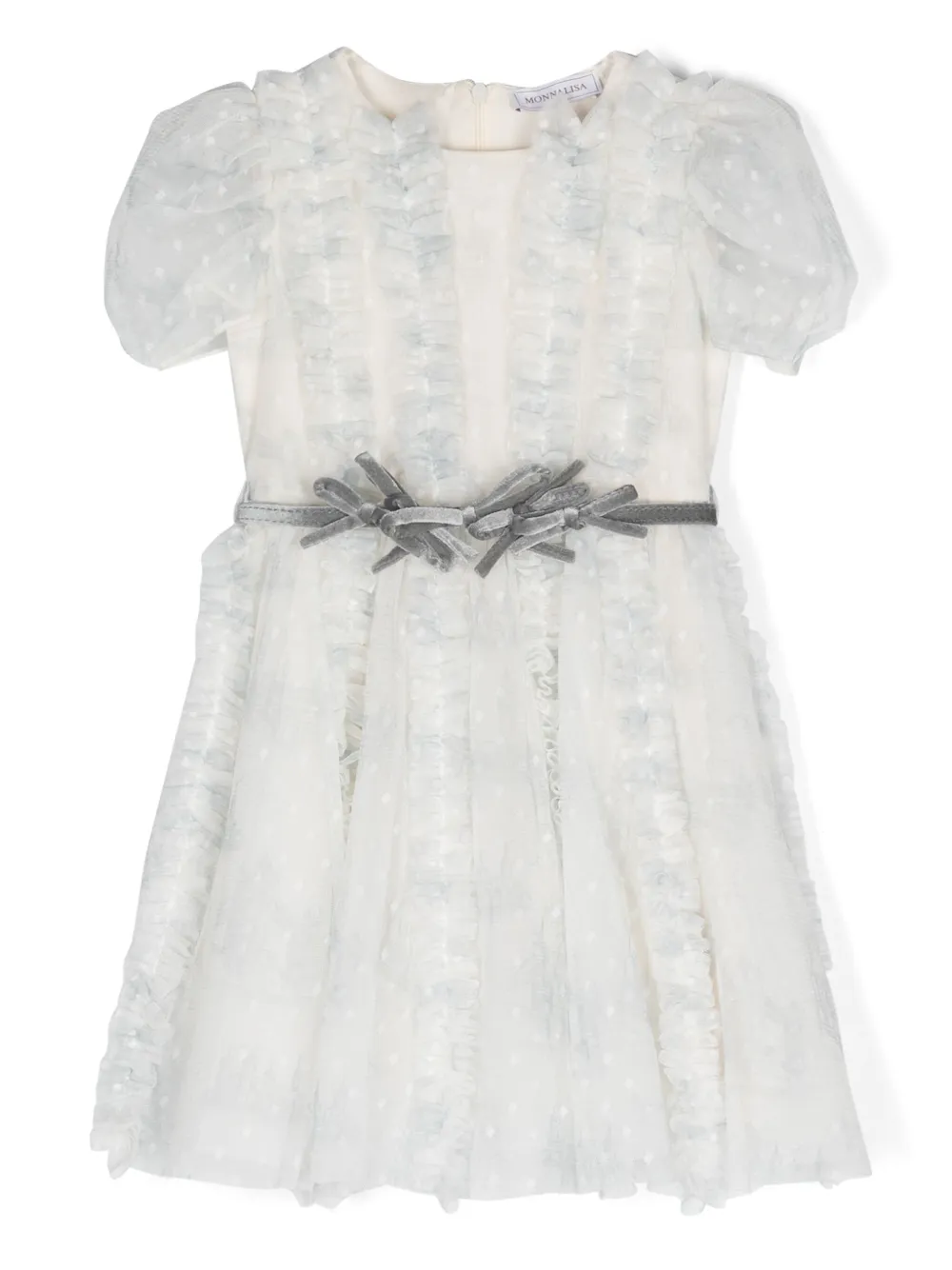 Платье из тюля пуэн-деспри с оборками Monnalisa, белый 
Платье из тюля пуэн-деспри с оборками Monnalisa, белый