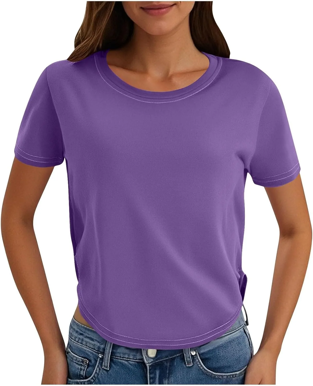 Летний топ для женщин с коротким рукавом и круглым вырезом
Летний топ для женщин с коротким рукавом и круглым вырезом