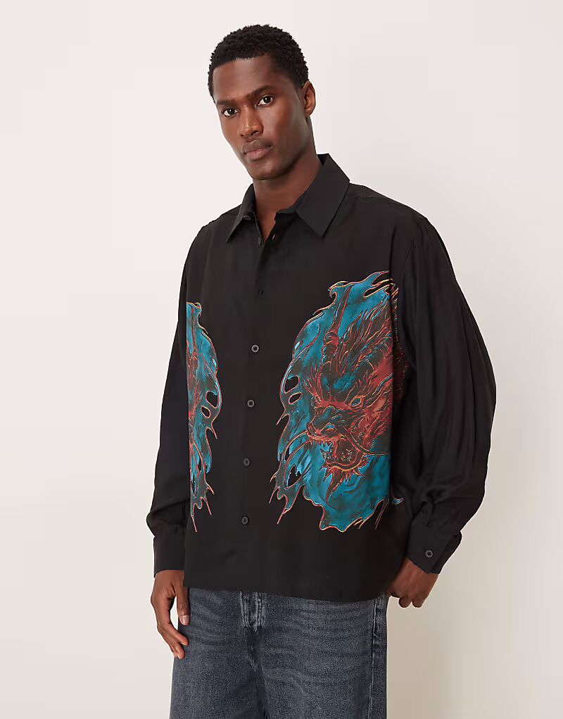 Рубашка свободного кроя с квадратным воротником и принтом дракона черного цвета Asos Design
Рубашка свободного кроя с квадратным воротником и принтом дракона черного цвета Asos Design