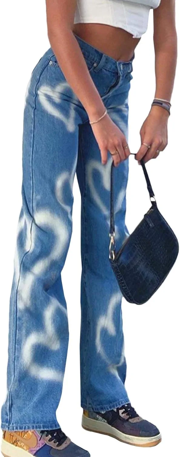 SOMTHRON женские джинсы с высокой талией и прямым широким кроем, принт в виде сердечек, свободные, в стиле streetwear Y2K
SOMTHRON женские джинсы с высокой талией и прямым широким кроем, принт в виде сердечек, свободные, в стиле streetwear Y2K