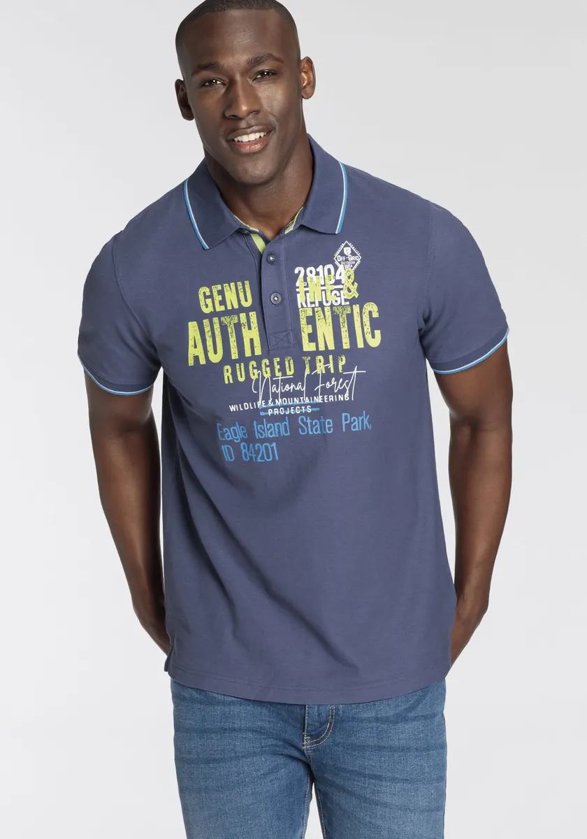 Рубашка-поло Man's World с модным принтом на груди, синий 
Рубашка-поло Man's World с модным принтом на груди, синий