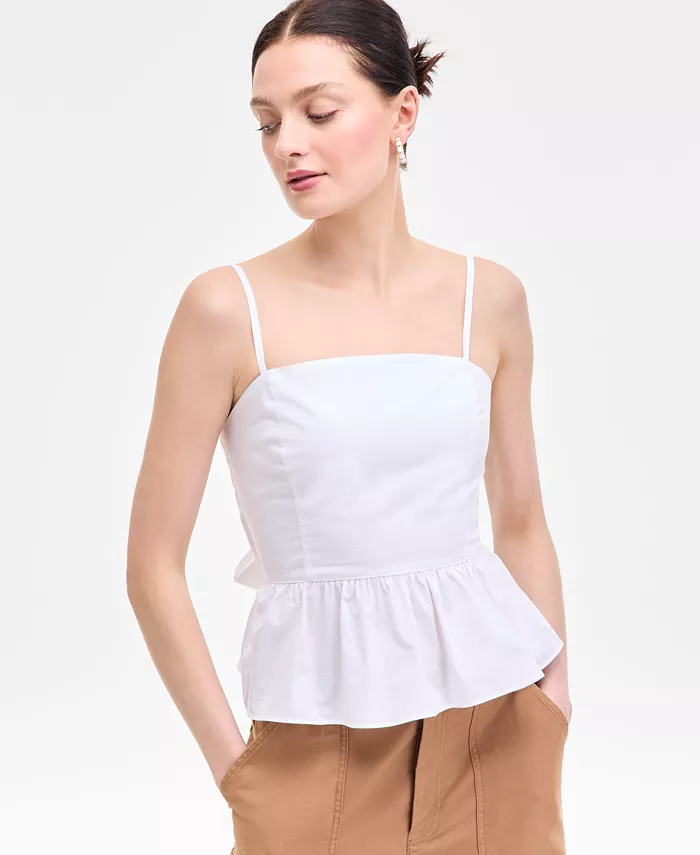 Женская хлопковая блузка-топ с запахом и баской On 34th, белый 
Женская хлопковая блузка-топ с запахом и баской On 34th, белый