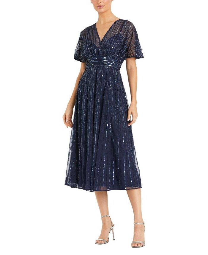 Платье трапециевидной формы с короткими рукавами и отделкой Mac Duggal, синий
Платье трапециевидной формы с короткими рукавами и отделкой Mac Duggal, синий