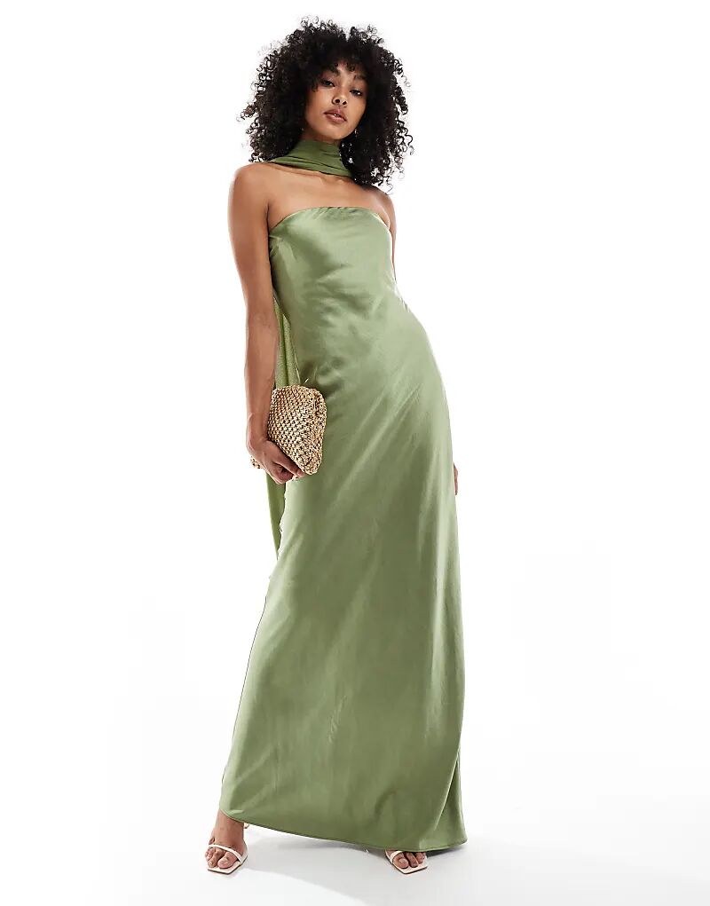 Длинное атласное платье подружки невесты Six Stories с шифоновым шейным платком цвета зеленого мха
Длинное атласное платье подружки невесты Six Stories с шифоновым шейным платком цвета зеленого мха