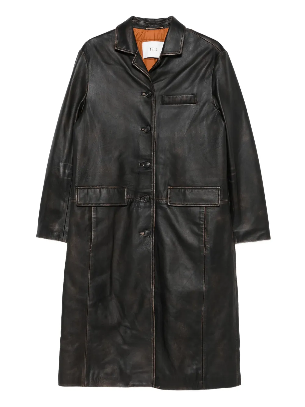 Кожаное пальто на пуговицах Tela, черный
Кожаное пальто на пуговицах Tela, черный