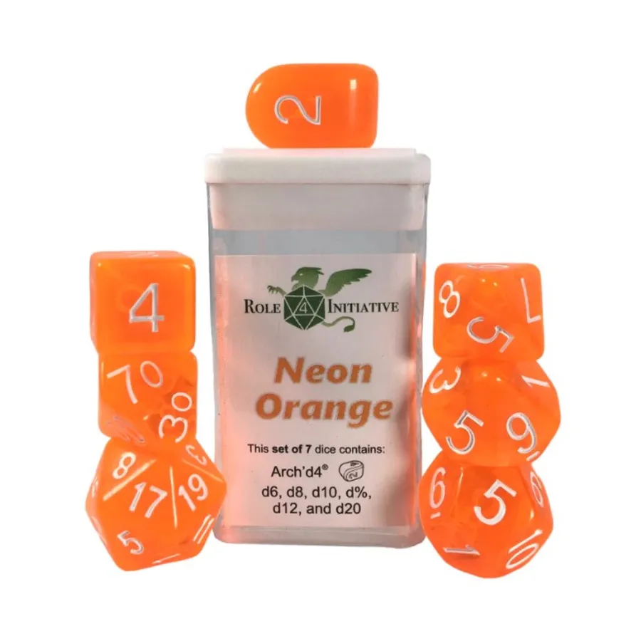 Многогранные игральные кости — полупрозрачный неоновый оранжевый с белым и Arch'd4 (7), Game Dice - Translucent (Role 4 Initiative)
Многогранные игральные кости — полупрозрачный неоновый оранжевый с белым и Arch'd4 (7), Game Dice - Translucent (Role 4 Initiative)