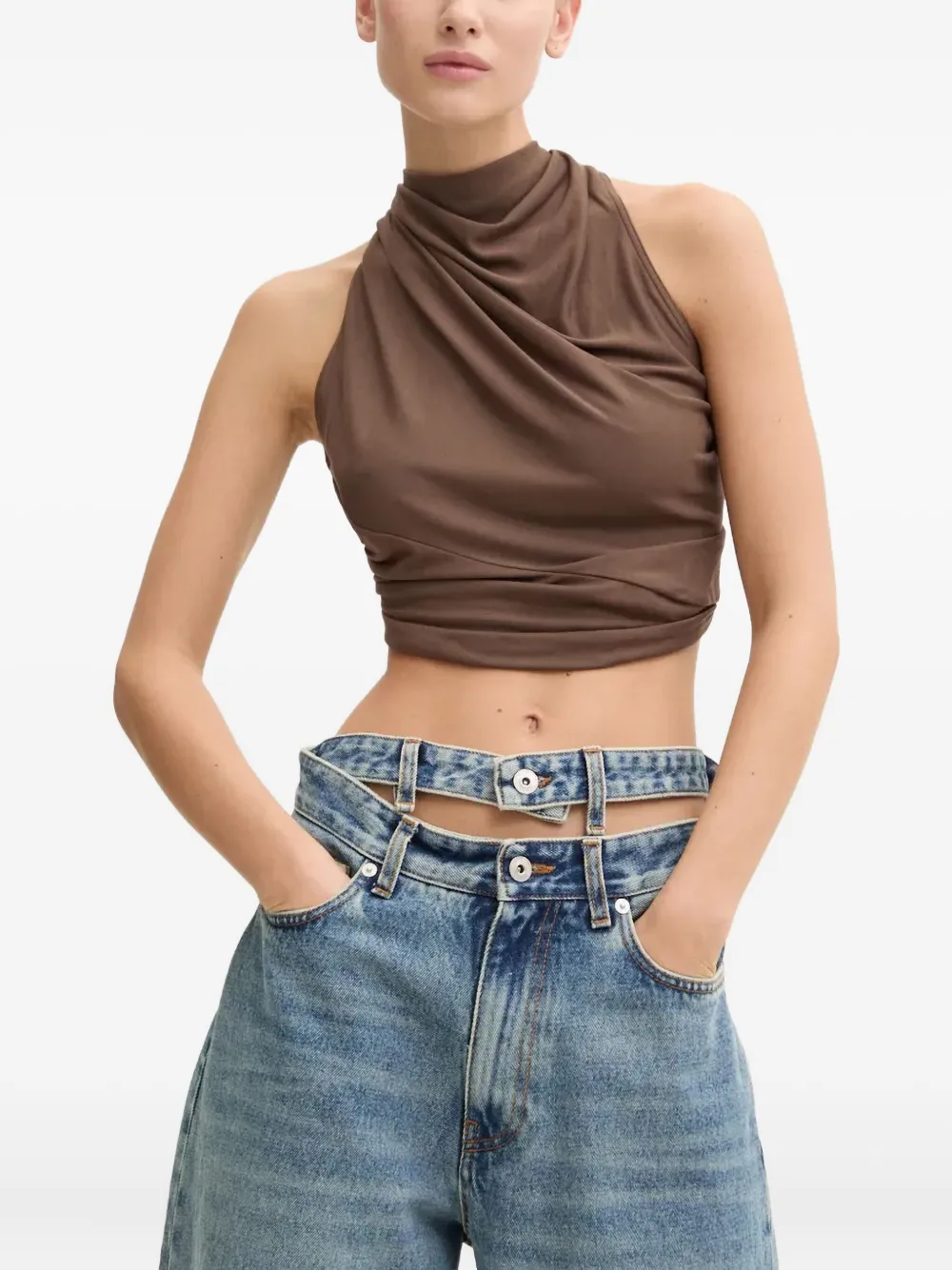Топ с драпировкой и халтер-воротом Rick Owens Lilies, коричневый 
Топ с драпировкой и халтер-воротом Rick Owens Lilies, коричневый