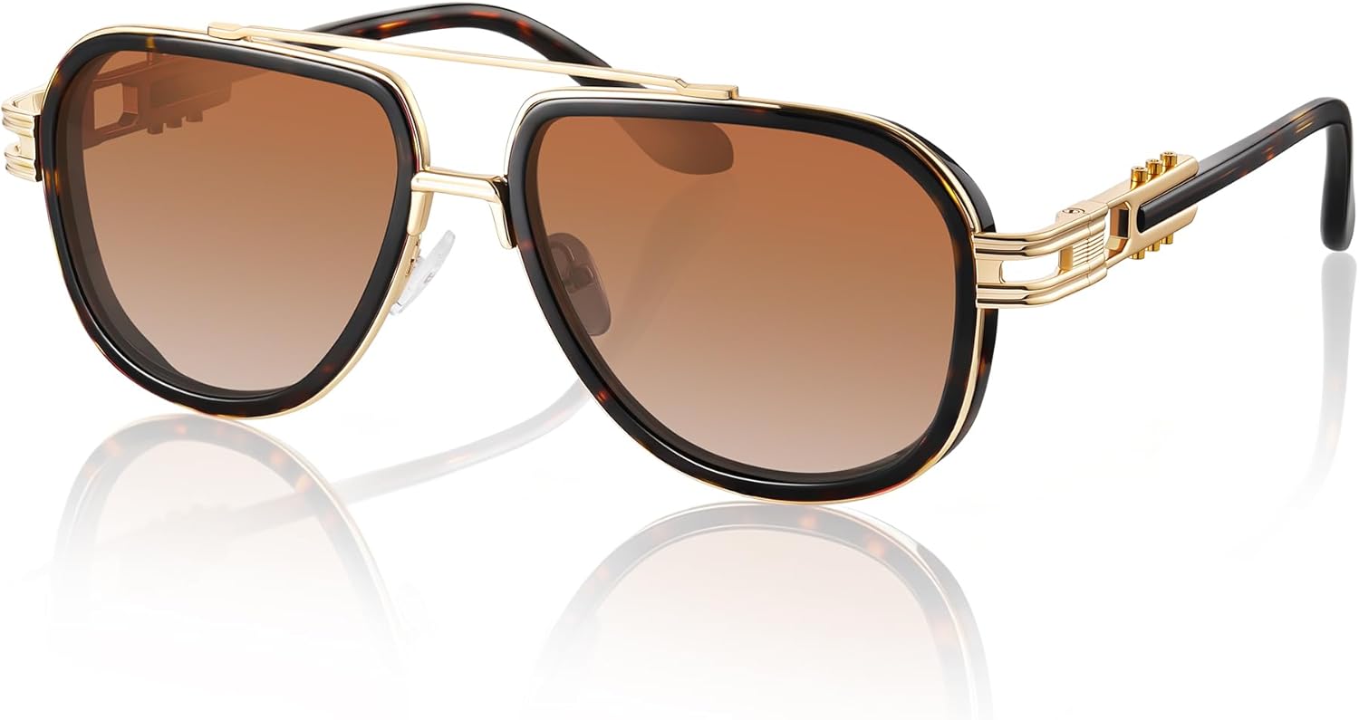 Мужские солнцезащитные очки-авиаторы из ацетата – скульптурная металлическая оправа с четко выраженными дужками и линзами с защитой от УФ-излучения UV400 gesruny, A2 Tort Frame/Gradient Brown Lens(gold-tone Temples)
Мужские солнцезащитные очки-авиаторы из ацетата – скульптурная металлическая оправа с четко выраженными дужками и линзами с защитой от УФ-излучения UV400 gesruny, A2 Tort Frame/Gradient Brown Lens(gold-tone Temples)