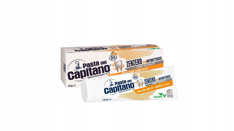 Антибактериальная зубная паста Pasta del Capitano Zenzero с имбирем 75 мл
Антибактериальная зубная паста Pasta del Capitano Zenzero с имбирем 75 мл