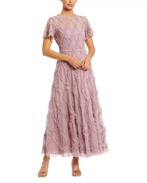 Сетчатое платье с высоким воротником, короткими рукавами и оборками до щиколотки. Mac Duggal, розовый
Сетчатое платье с высоким воротником, короткими рукавами и оборками до щиколотки. Mac Duggal, розовый