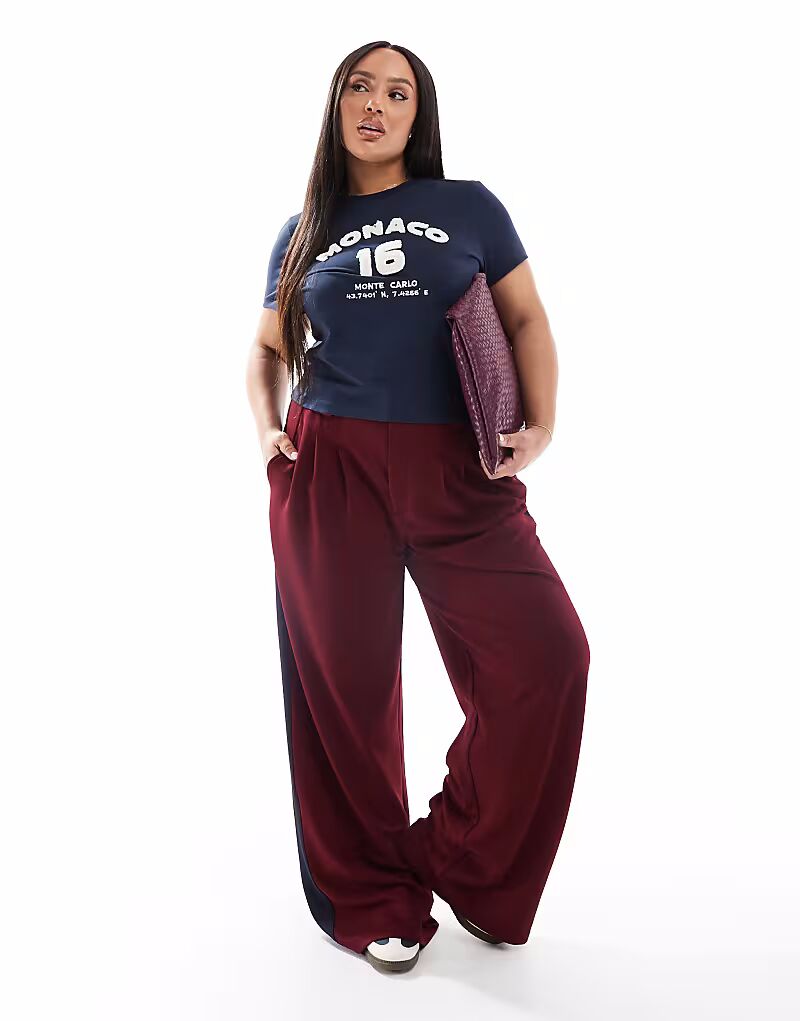 Широкие брюки ASOS DESIGN Curve с контрастной вставкой бордового цвета 
Широкие брюки ASOS DESIGN Curve с контрастной вставкой бордового цвета