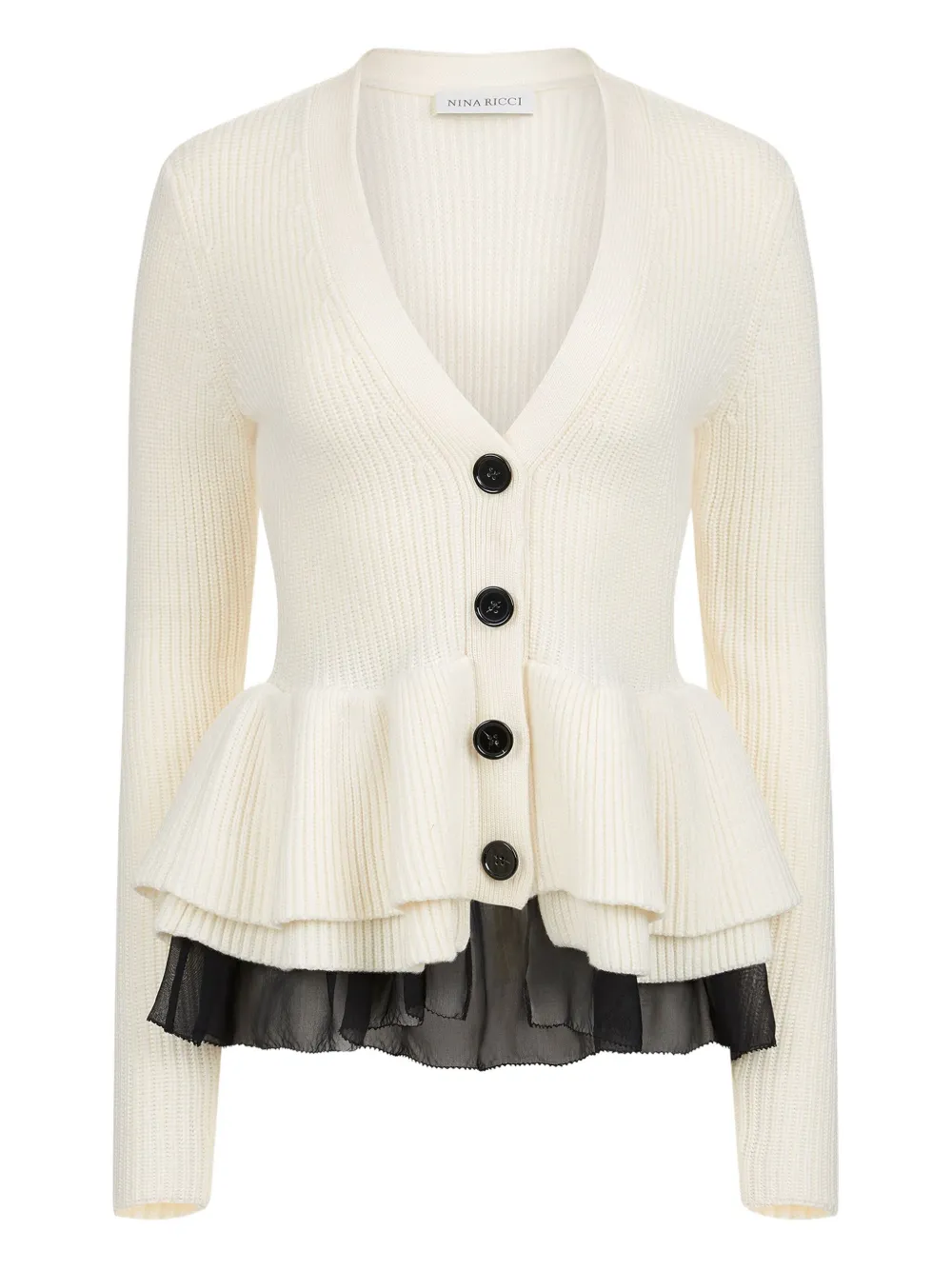 Шерстяной кардиган с оборками Nina Ricci, белый
Шерстяной кардиган с оборками Nina Ricci, белый