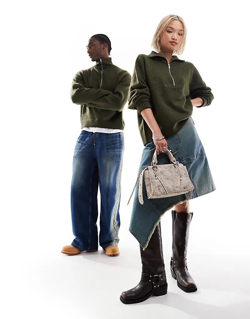 COLLUSION Унисекс-свитер на молнии оливкового цвета
COLLUSION Унисекс-свитер на молнии оливкового цвета