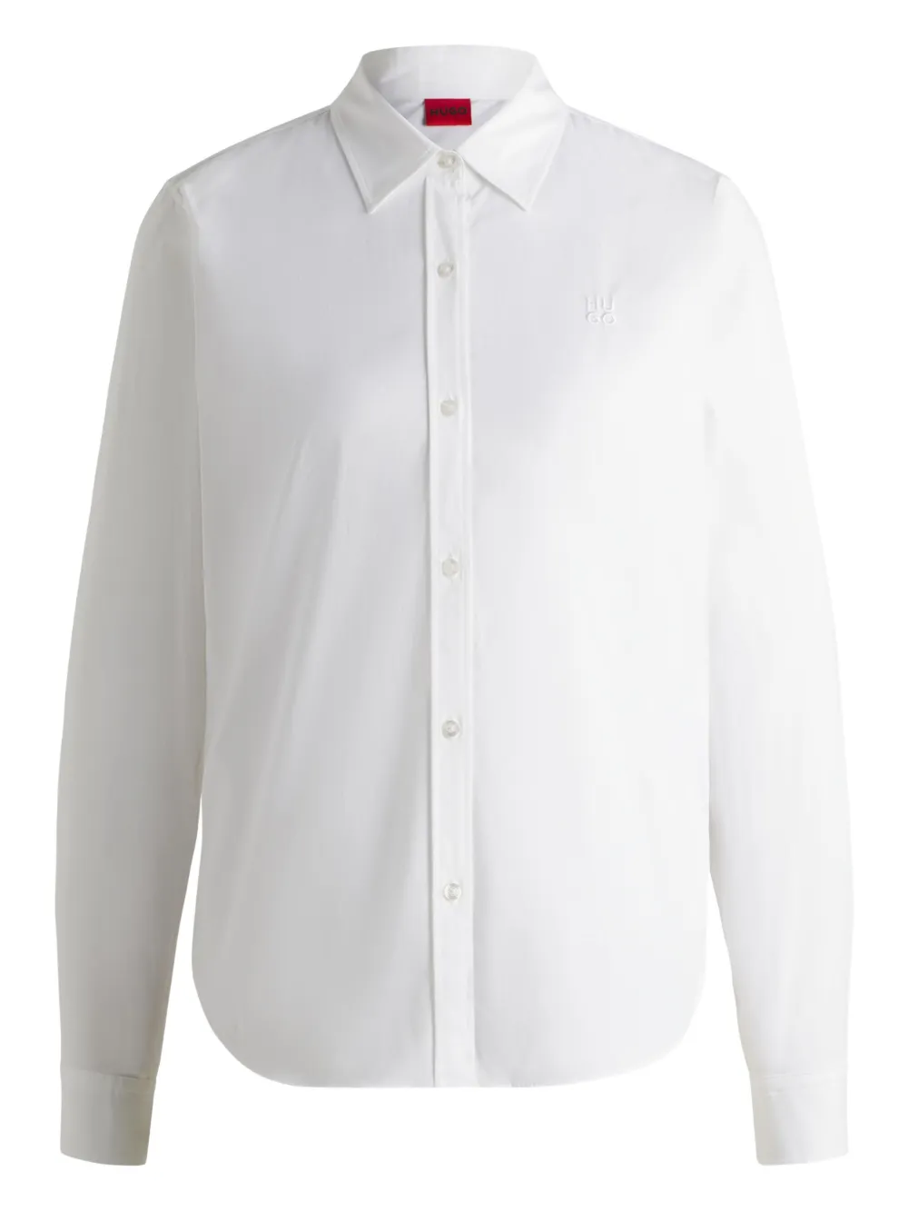 Рубашка с закругленным подолом и вышитым логотипом HUGO, белый
Рубашка с закругленным подолом и вышитым логотипом HUGO, белый