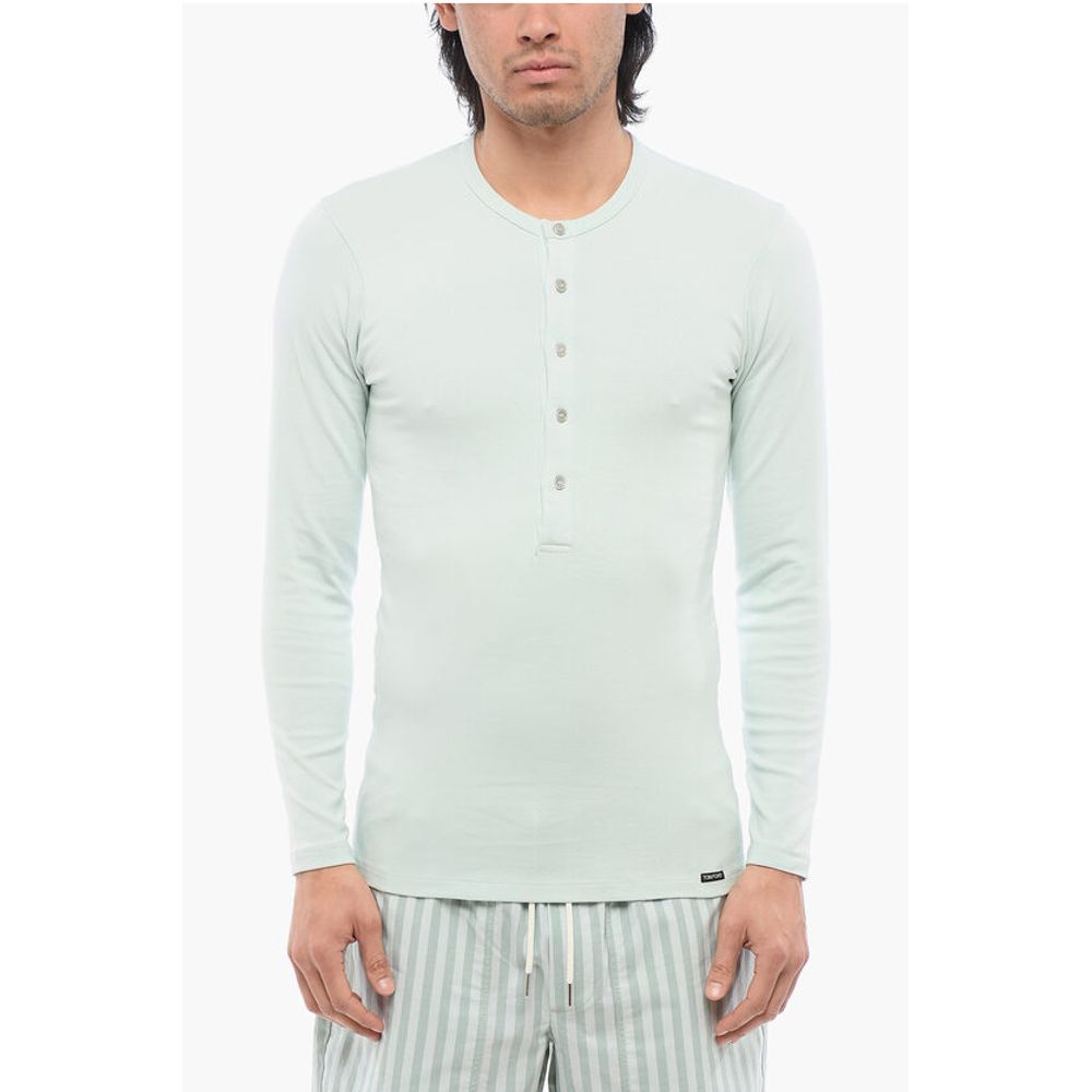 Пижамный топ с длинными рукавами и пуговицами Tom Ford, Light Blue 
Пижамный топ с длинными рукавами и пуговицами Tom Ford, Light Blue