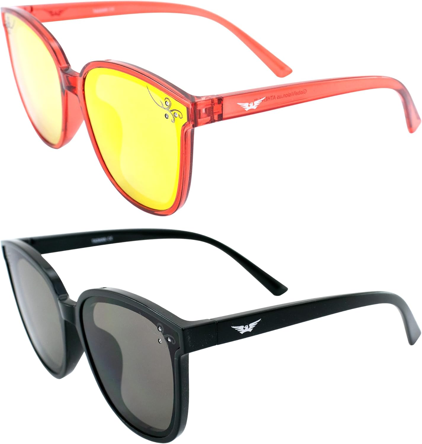 Женские модные солнцезащитные очки Global Vision Eyewear Athena II, 2 пары: кристально-красные с красными зеркальными линзами и черные с дымчатыми линзами, Red-red/Black-smoke
Женские модные солнцезащитные очки Global Vision Eyewear Athena II, 2 пары: кристально-красные с красными зеркальными линзами и черные с дымчатыми линзами, Red-red/Black-smoke