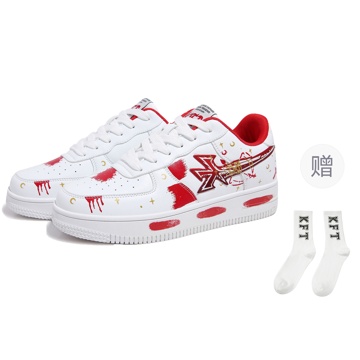 KFT Устойчивые к скольжению и истиранию низкие скейтерские кроссовки унисекс в бело-красном граффити (в комплекте 1 пара спортивных гольф)
KFT Устойчивые к скольжению и истиранию низкие скейтерские кроссовки унисекс в бело-красном граффити (в комплекте 1 пара спортивных гольф)