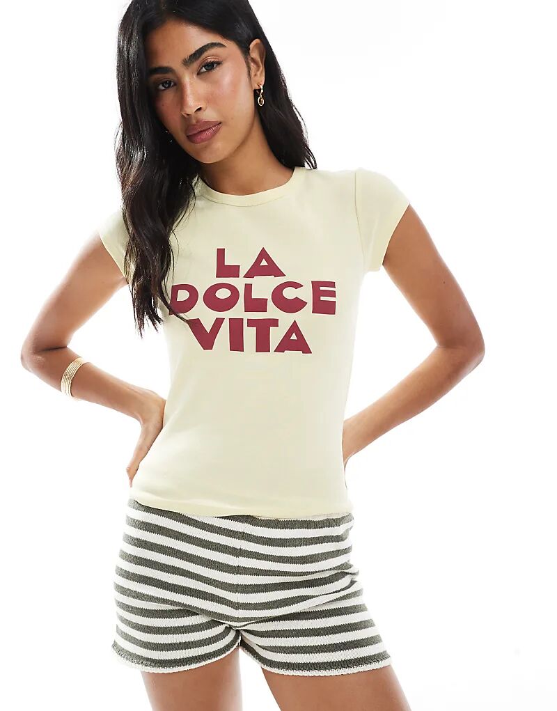 Мисс Селфридж, детская футболка la dolce vita в масле 
Мисс Селфридж, детская футболка la dolce vita в масле