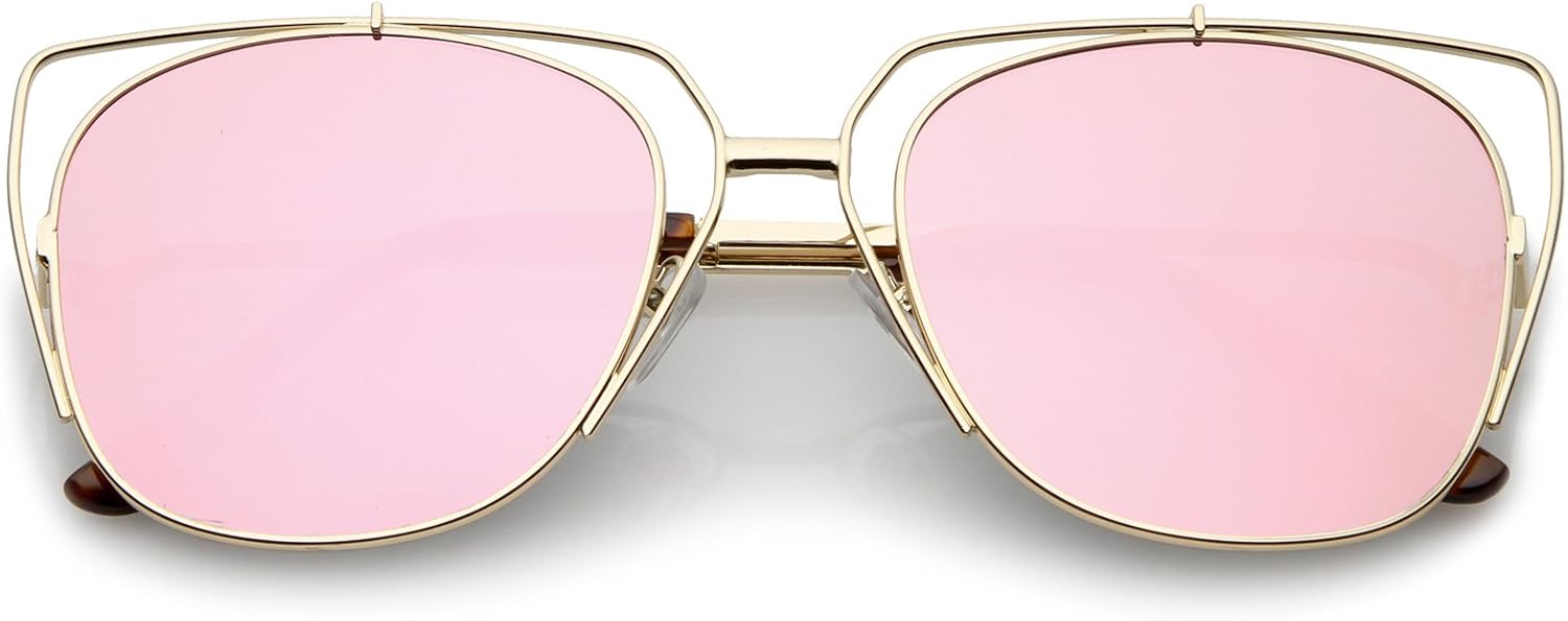 zeroUV - Женские солнцезащитные очки с открытыми металлическими тонкими дужками, зеркальными квадратными плоскими линзами, оправа «кошачий глаз», диаметр линз 55 мм, Gold / Pink Mirror
zeroUV - Женские солнцезащитные очки с открытыми металлическими тонкими дужками, зеркальными квадратными плоскими линзами, оправа «кошачий глаз», диаметр линз 55 мм, Gold / Pink Mirror