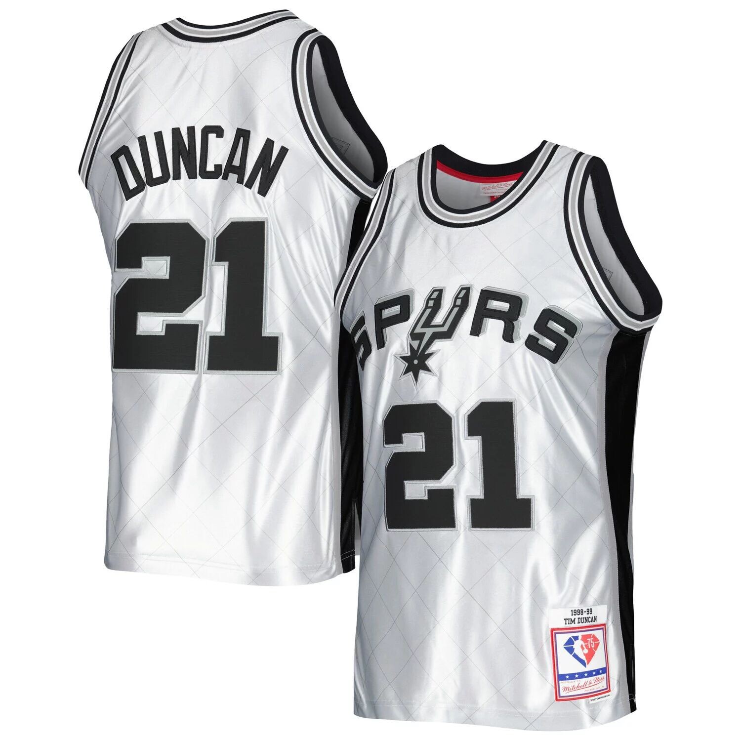 Мужская майка Mitchell & Ness Tim Duncan Platinum San Antonio Spurs 1998-99 Hardwood Classics, посвященная 75-летию Swingman
Мужская майка Mitchell & Ness Tim Duncan Platinum San Antonio Spurs 1998-99 Hardwood Classics, посвященная 75-летию Swingman