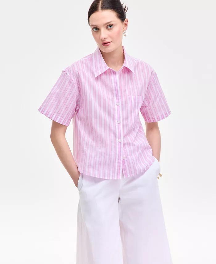 Женская хлопковая рубашка с коротким рукавом Adventure Stripe On 34th, фиолетовый 
Женская хлопковая рубашка с коротким рукавом Adventure Stripe On 34th, фиолетовый