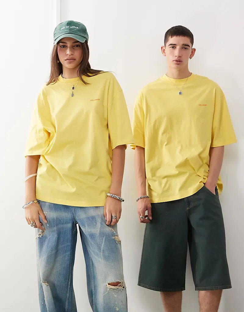 Футболка унисекс COLLUSION желтого цвета с оранжевым логотипом
Футболка унисекс COLLUSION желтого цвета с оранжевым логотипом