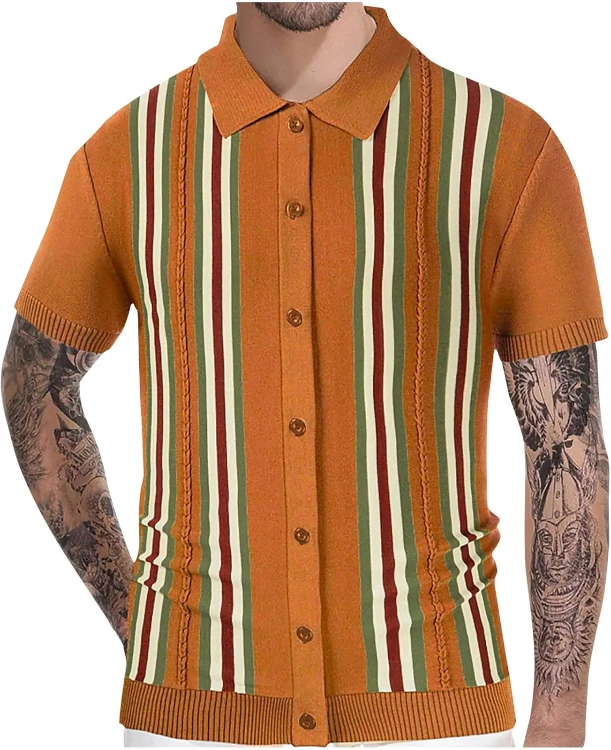 Мужская футболка с коротким рукавом и пуговицами в полоску
Мужская футболка с коротким рукавом и пуговицами в полоску